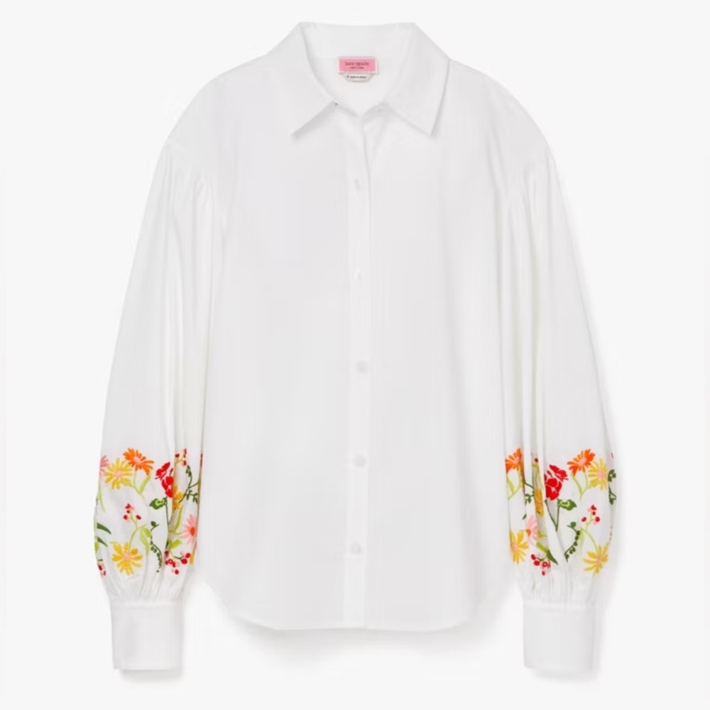 Kate Spade Floral Gathered Sleeve Top - Size 8